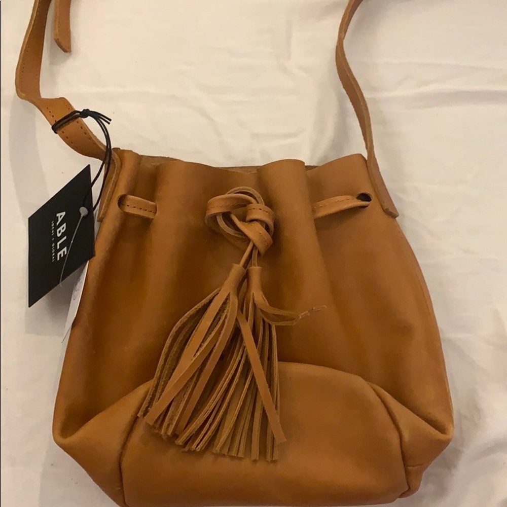 Able Tan Leather Tassel Crossbody Bag